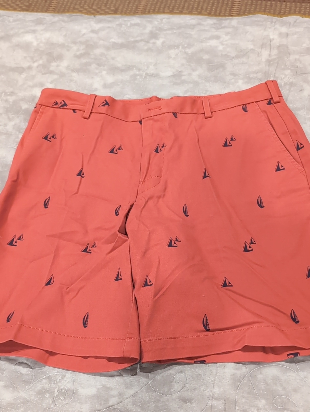 Izod Coral Shorts with Navy Sailboat Print